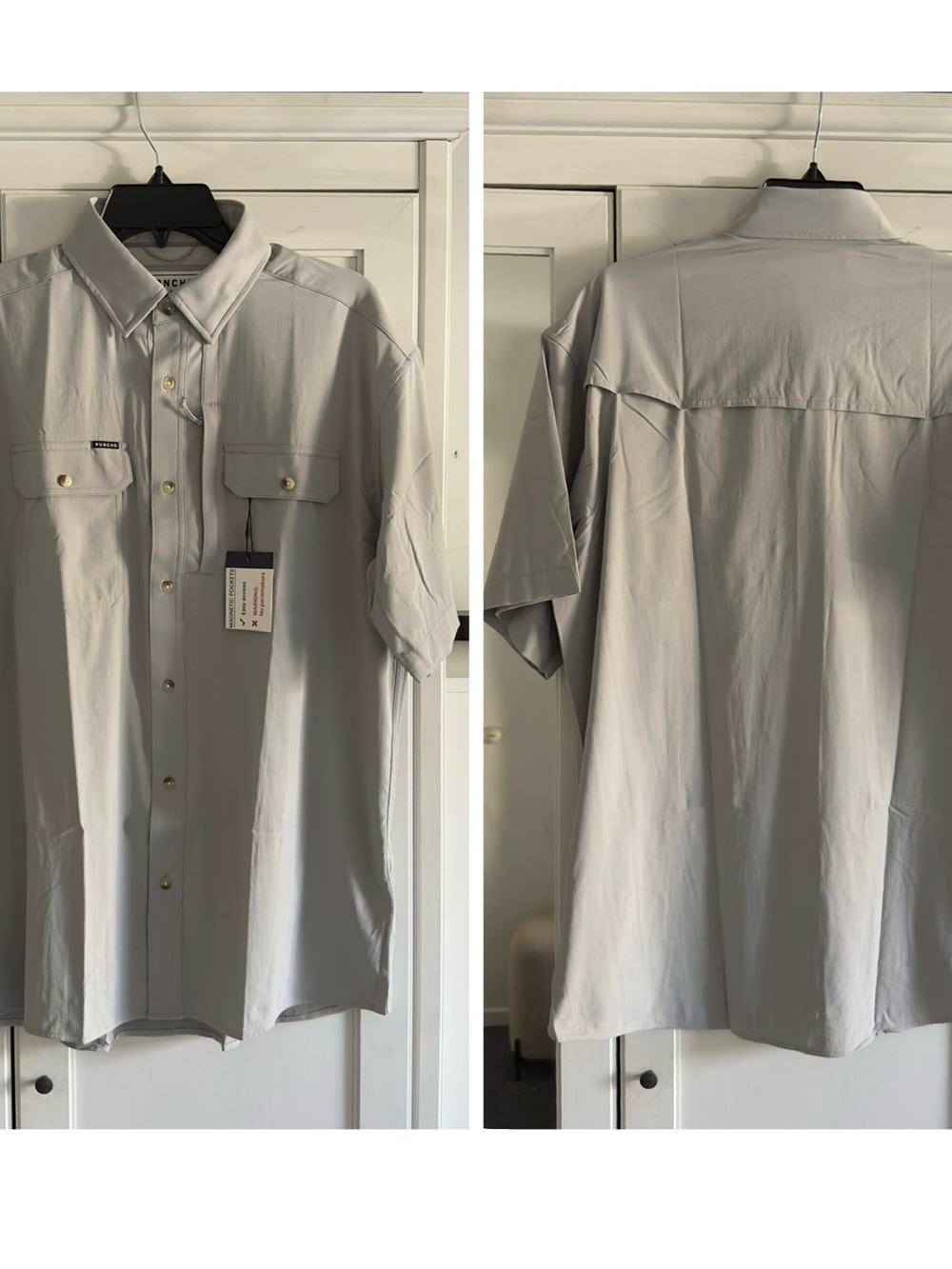 Poncho The Grey Fox Short Sleeve Shirt in Grey Men's Size Medium Regular Fit